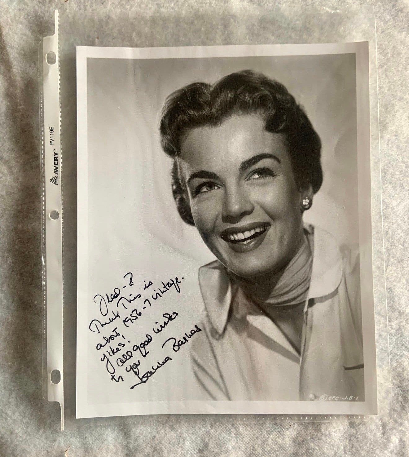 Photo dédicacée Esther Williams 1956-1957 Joanna Barres ZW, Collections, Enlèvement ou Envoi, Comme neuf, Photo ou Carte, Signé