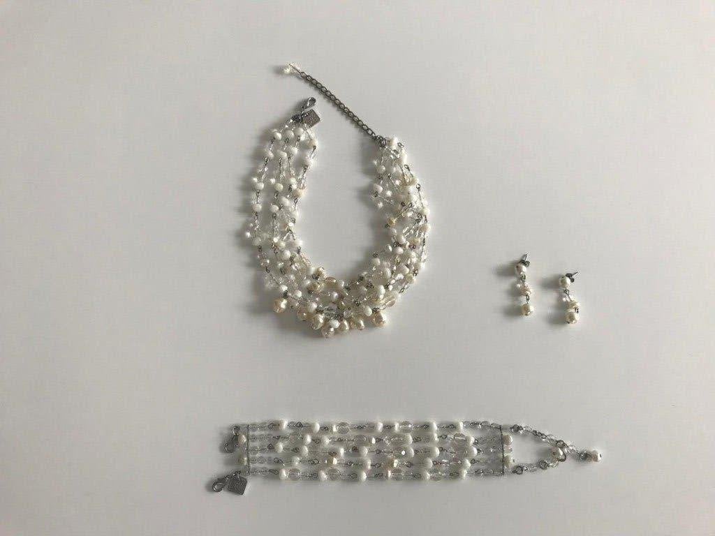 Superbes bijoux mariage collier bracelet boucles d'oreilles, Enlèvement ou Envoi, Comme neuf, Blanc, Accessoires