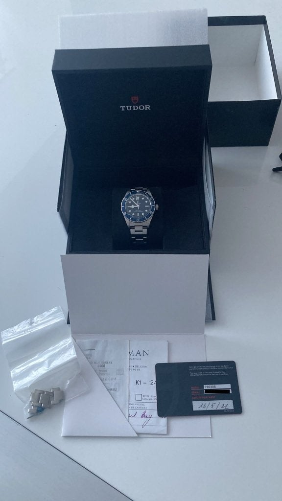 Montre Tudor Black Bay 58 Blue 2021, Handtassen en Accessoires, Staal, Gebruikt, Staal, Polshorloge