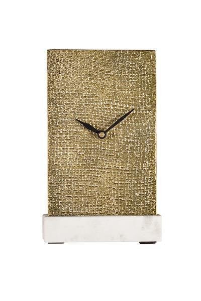 Nieuwe tafelklok alu goud op wit marmeren voet - desk clock, Huis en Inrichting, Goud, Analoog, Nieuw, Ophalen of Verzenden