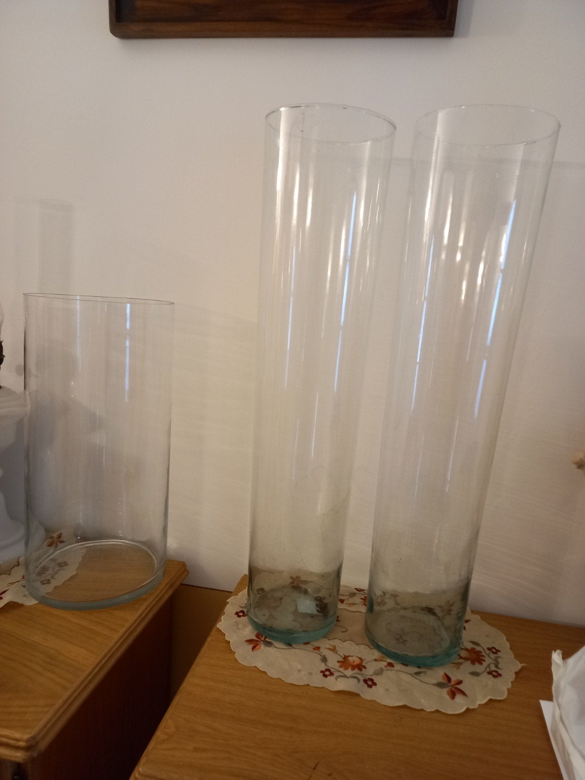 3 vase en verre ( 1 piece 35 cm hauteur et 2 piece 70 cm h, Maison & Meubles, Enlèvement, Verre