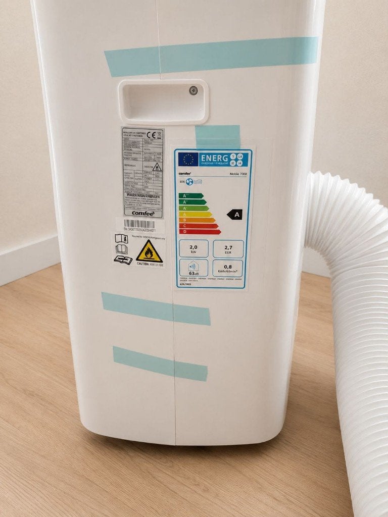 Mobiele airco 9000 BTU, Ophalen, Koelen en Ontvochtigen, Minder dan 60 m³, Energieklasse A of zuiniger