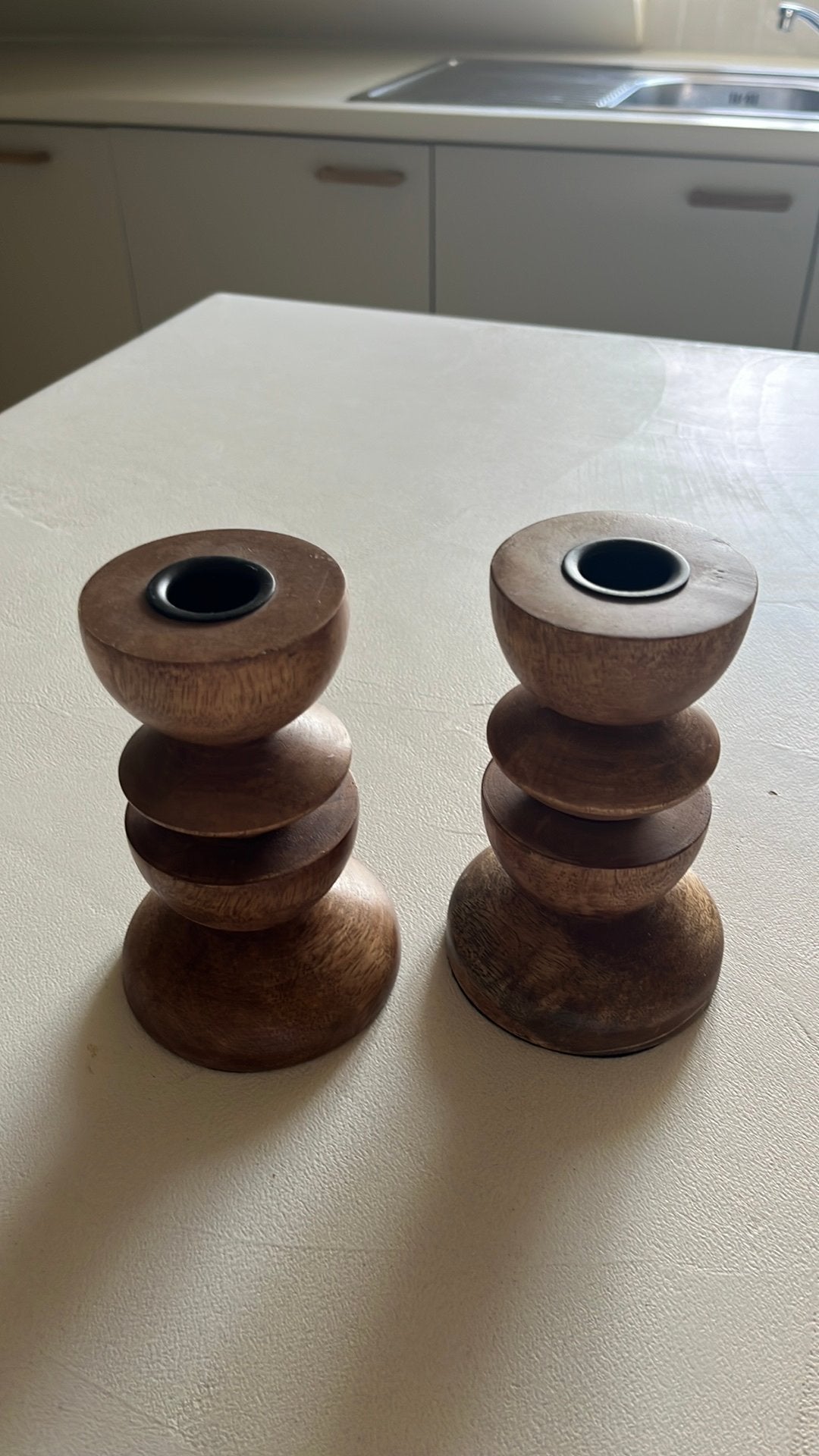 Kandelaar - 2 stuks - hout, Ophalen, Bruin, Zo goed als nieuw, 14 cm