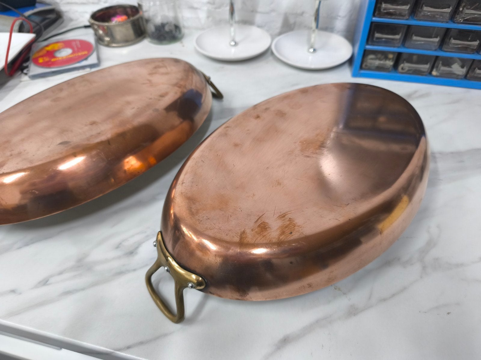 2 casseroles en cuivre 36 cm x 23 cm x 5 cm, Enlèvement ou Envoi
