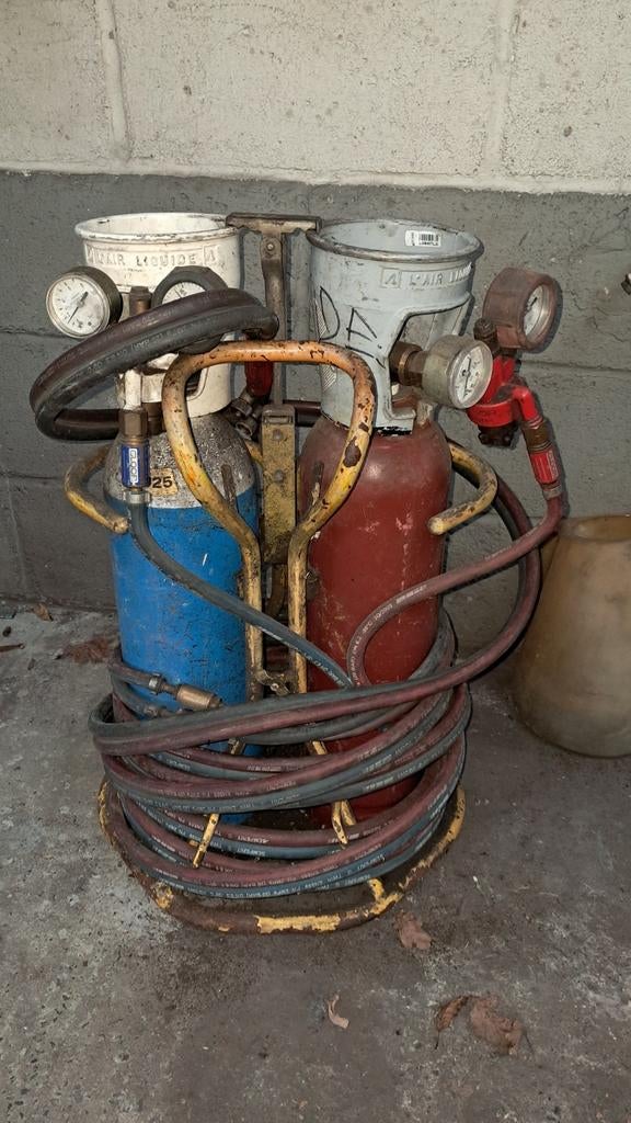 Gasfles, drukregelaar en flexibele brander, Doe-het-zelf en Bouw, Gereedschap | Lasapparaten, Ophalen, Gebruikt, Overige typen