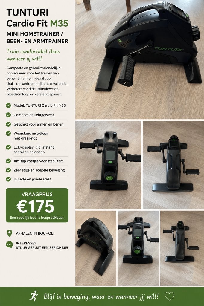 Tunturi Cardio Fit M35 mini hometrainer, Enlèvement, Comme neuf, Bras, Vélo d'appartement