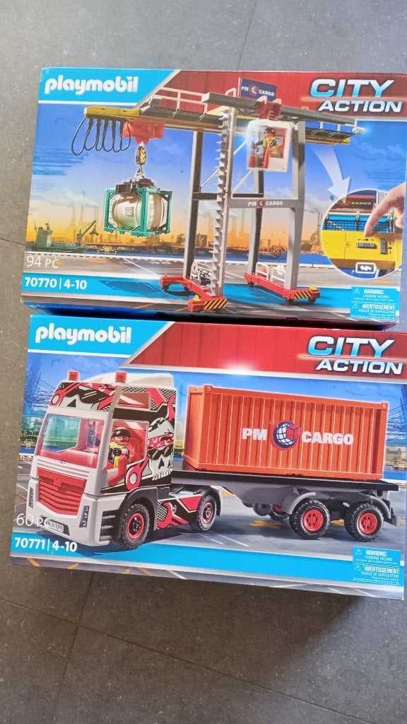 Playmobil cargo truck met container en portaalkraan, Ophalen, Complete set, Voertuig, Zo goed als nieuw