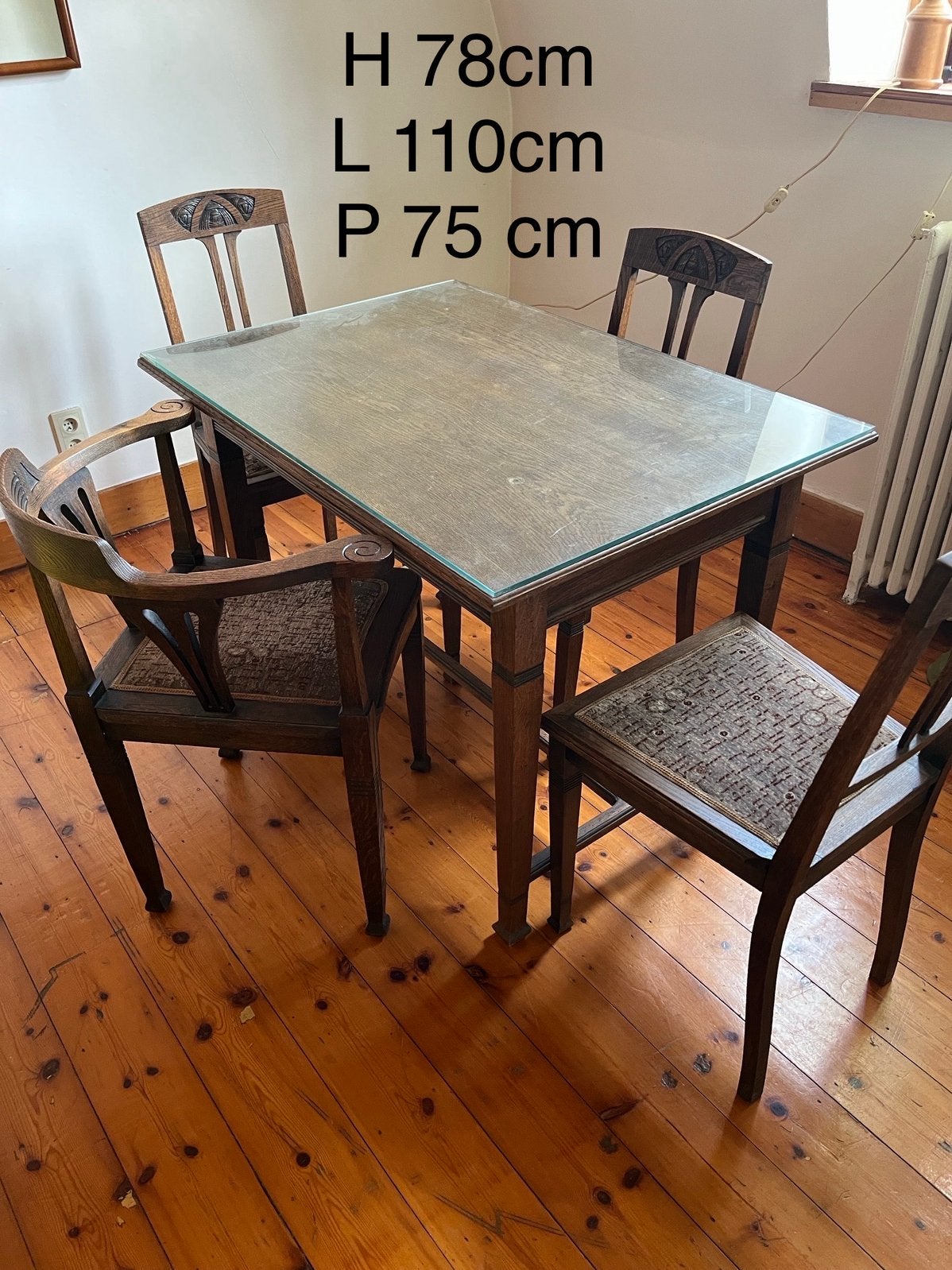 Ensemble table de salle à manger en bois + chaises, Enlèvement, Utilisé, Art Nouveau, 4 à 6 chaises