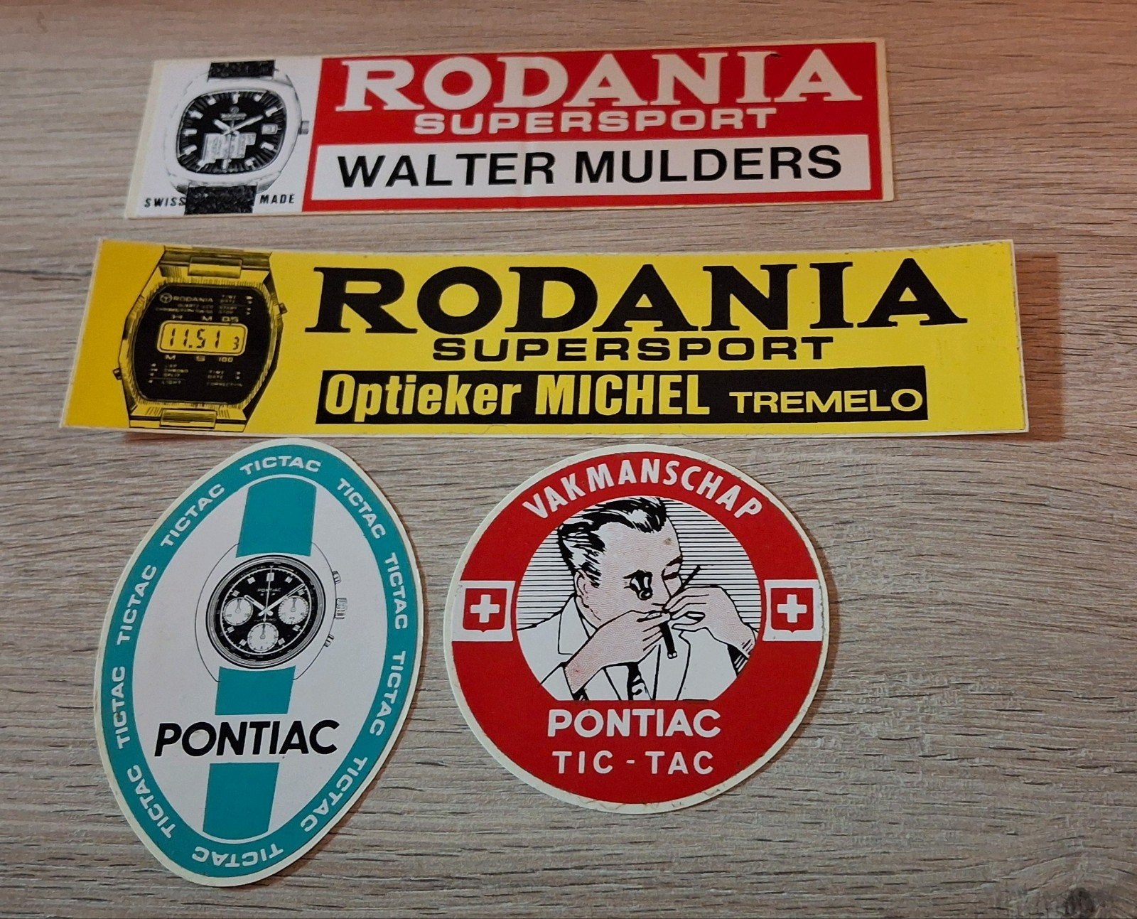 lot stickers horloge merk Rodania en Pontiac, Ophalen of Verzenden, Zo goed als nieuw, Merk