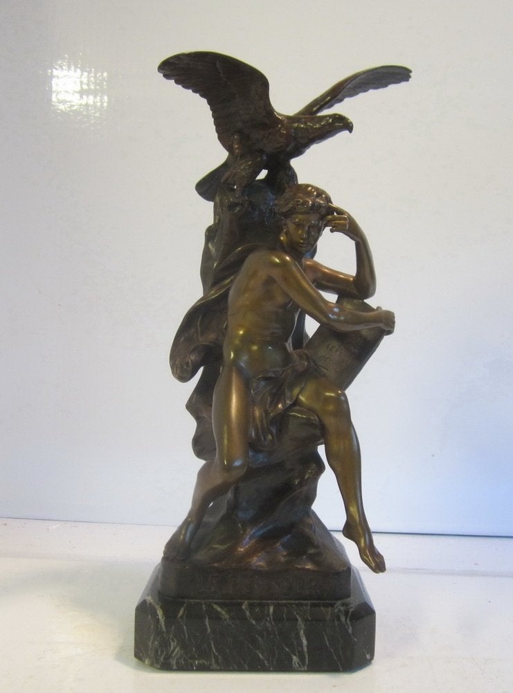 Antieke brons 'Le Penseur' Emile Picault, Antiek en Kunst, Verzenden, Brons, Beeld, Man
