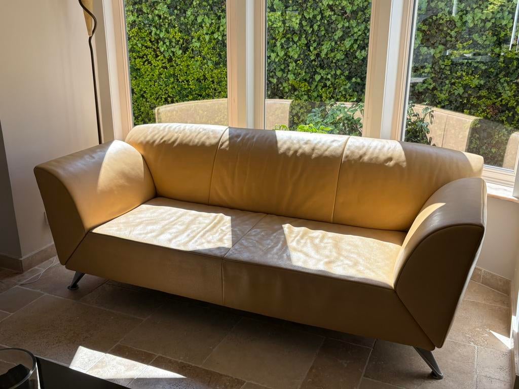 Jori design fauteuil + 3-zits leer Verstelbare armleuningen, Ophalen, Gebruikt, Rechte bank, Leer