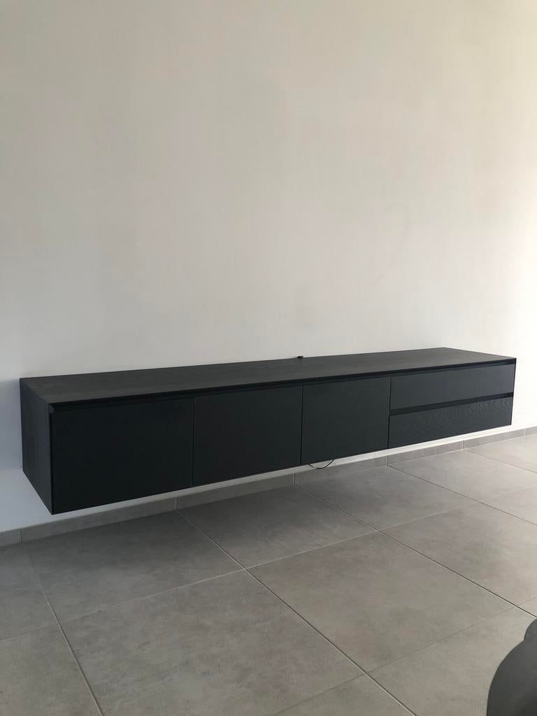 Hangend TV-meubel zwarte fineer eik, Huis en Inrichting, Kasten |Televisiemeubels, Ophalen, Gebruikt, Eikenhout, 200 cm of meer