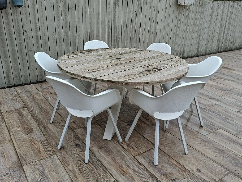 Ronde tuintafel met 6 stoelen, Ophalen, Gebruikt, Rond
