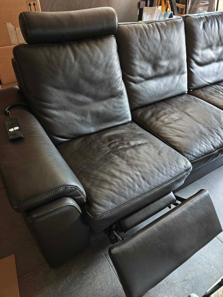 Ledere zetel met 2 relaxen, Huis en Inrichting, Zetels | Zetels, Ophalen, 250 tot 300 cm, Gebruikt, Rechte bank