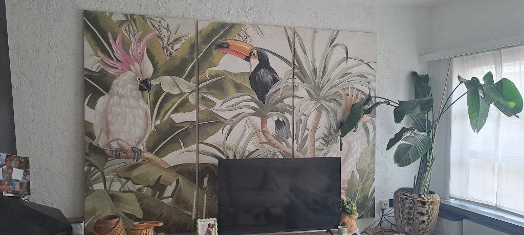 Tropische drieluik schilderij, Enlèvement, Réaliste, Animaux, Toile