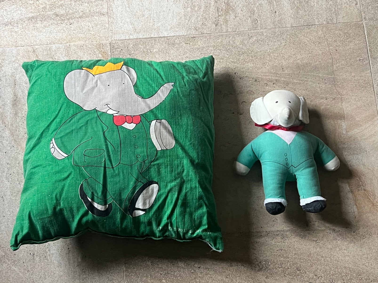 Babar knuffel en kussen, Enlèvement, Comme neuf, Vert