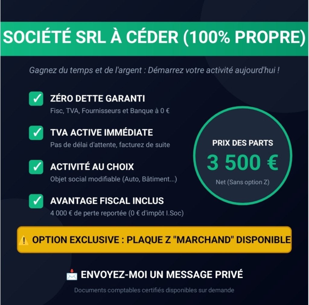 SRL À VENDRE  TVA Active - 100 % Propre & Saine