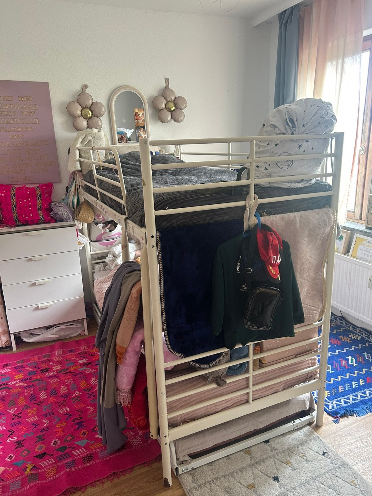 Stapelbed 3 bedden, Ophalen, Tweepersoons, 200 cm, 180 tot 200 cm