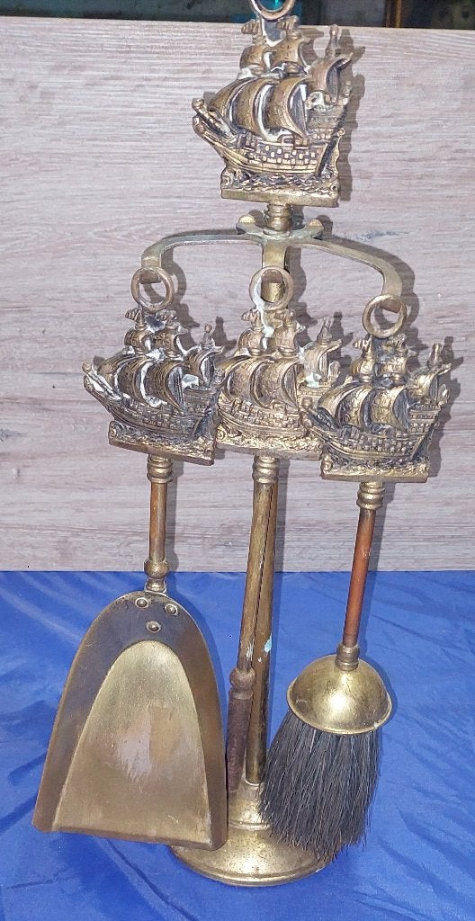 Vintage Serviteur de Cheminée Laiton | Set de Feu Voiliers, Enlèvement, Comme neuf, Cheminée au bois