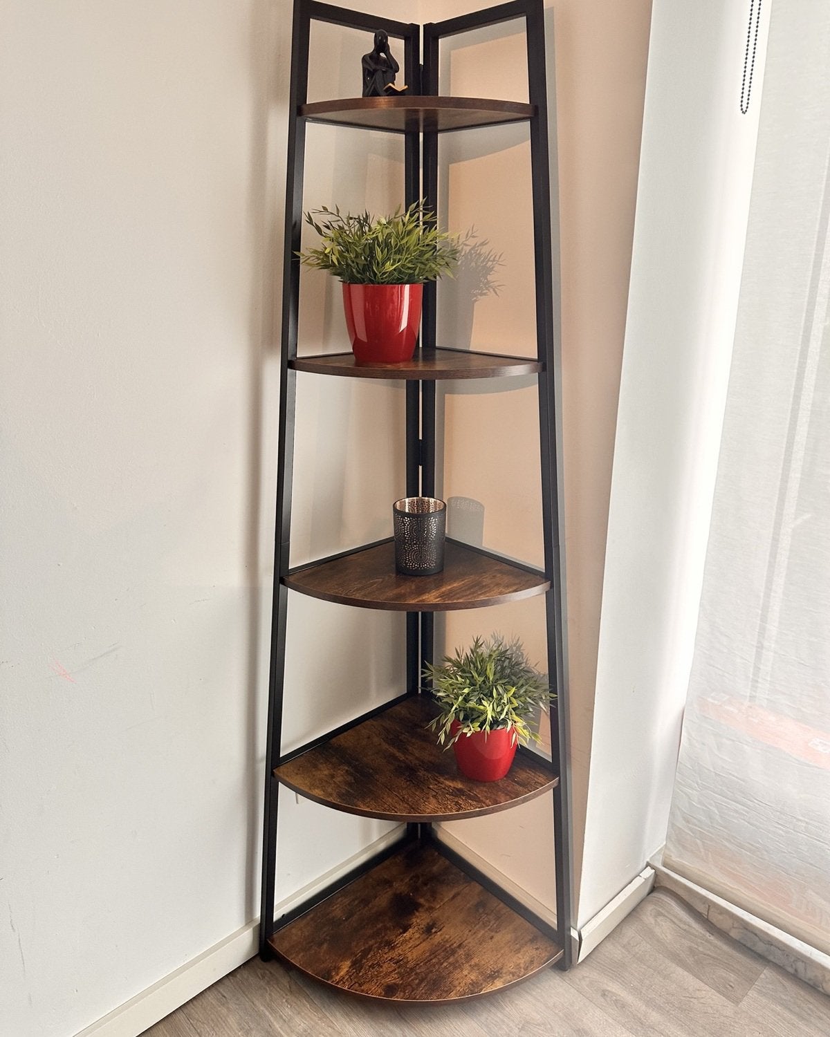 Nieuwe hoekkast 178 cm – 5 planken – industrieel bruin/zwart, Ophalen, Met plank(en), Nieuw, Minder dan 150 cm