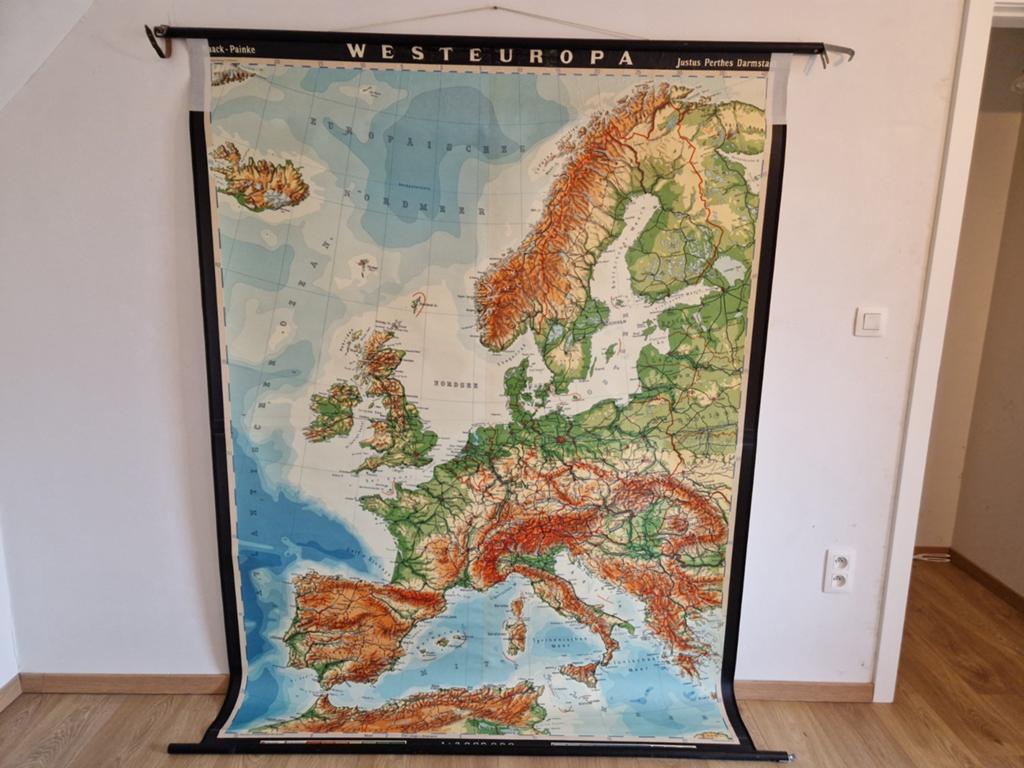 Oude schoolkaart West-Europa, Antiek en Kunst, Antiek | Schoolplaten, Ophalen
