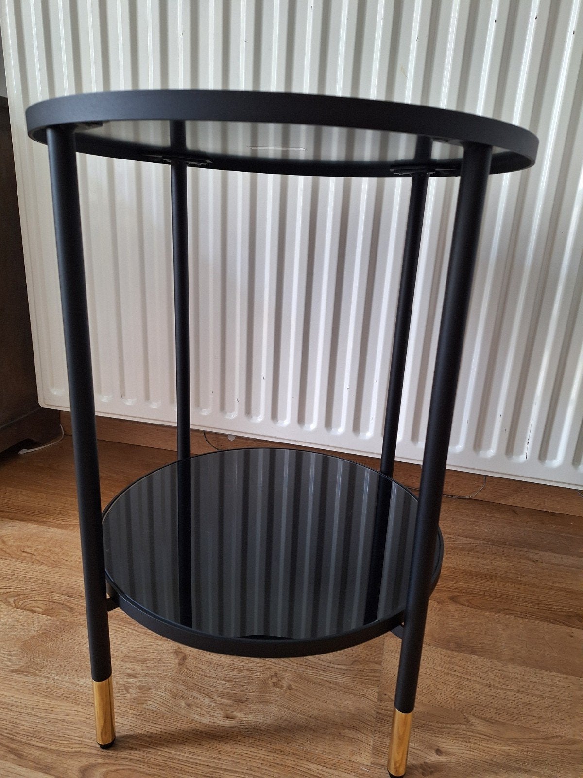 rond tafeltje  met glas, Huis en Inrichting, Tafels | Bijzettafels, Rond, 55 tot 75 cm, Ophalen, 45 tot 60 cm