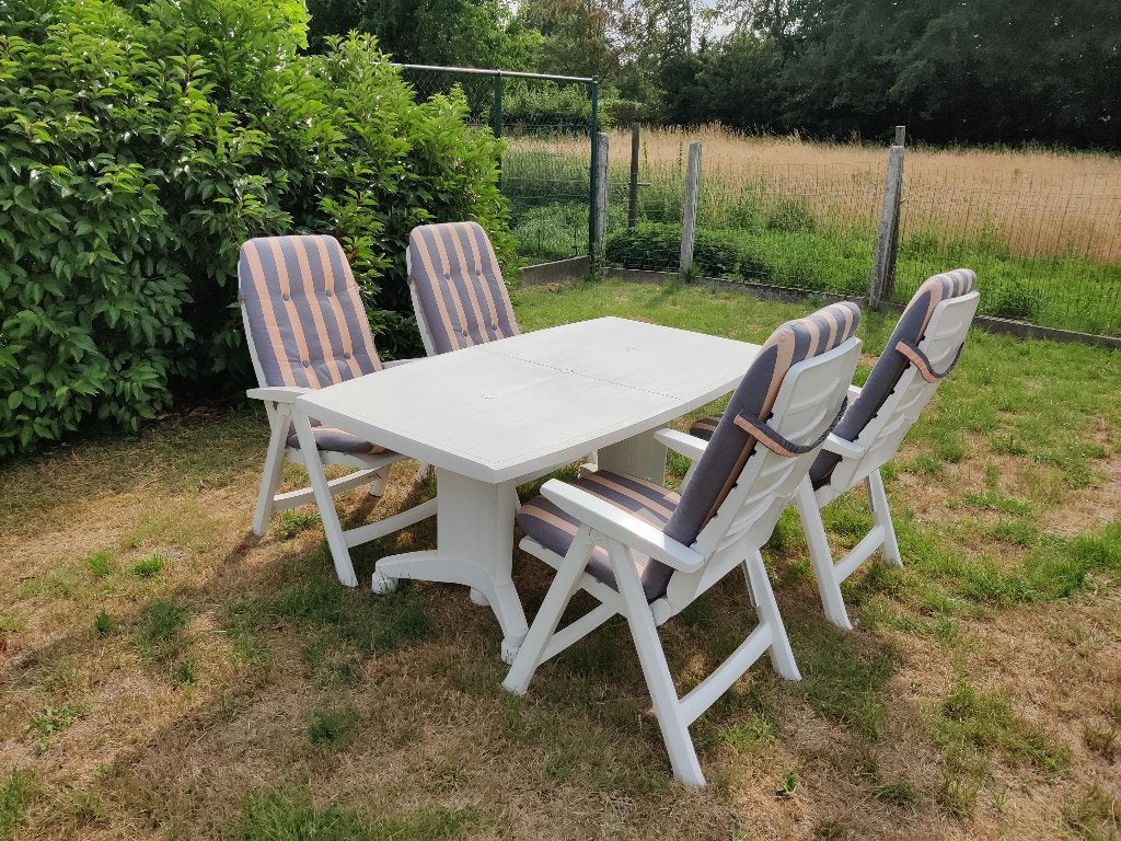Tuinset Hartman  6  stoelen met kussens en Tuintafel, Ophalen, Kunststof, Gebruikt, 6 zitplaatsen