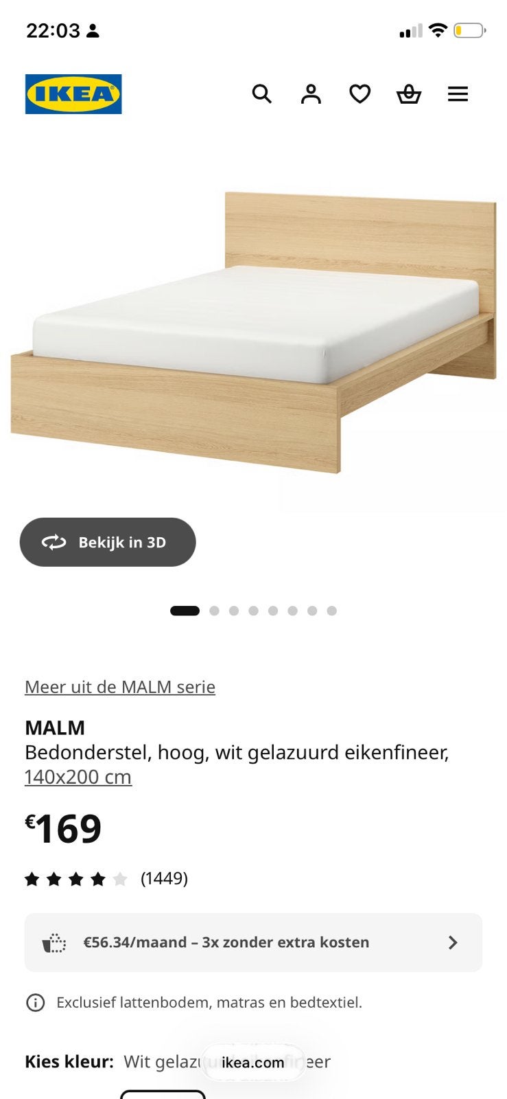 Bed Malm 140x200 + Matras, Huis en Inrichting, Ophalen, Zo goed als nieuw, 200 cm, 140 cm