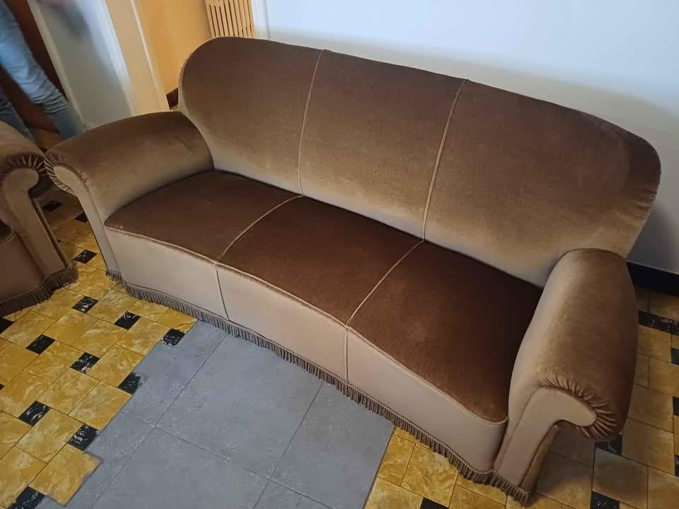 Zetelset driedelig - Vintage flueel - 2x éénzit 1x driezit, Huis en Inrichting, Fauteuils, Ophalen, Gebruikt, Vintage, Stof