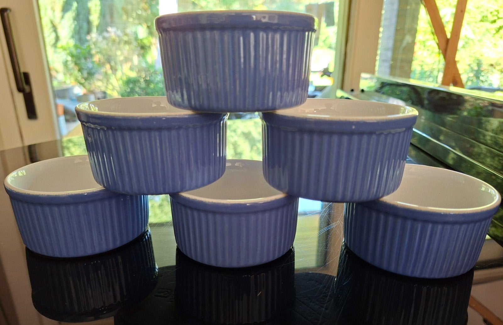 6 ramequins Emile Henry nr 40.08 blauw, Maison & Meubles, Enlèvement ou Envoi, Vintage, Comme neuf, Autres types