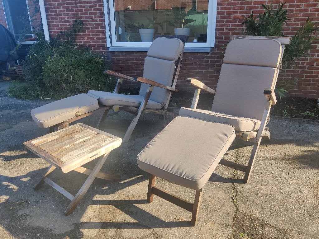 Chaises longues en bois avec coussins, Jardin & Terrasse, Enlèvement, Utilisé, Bois, Pliant