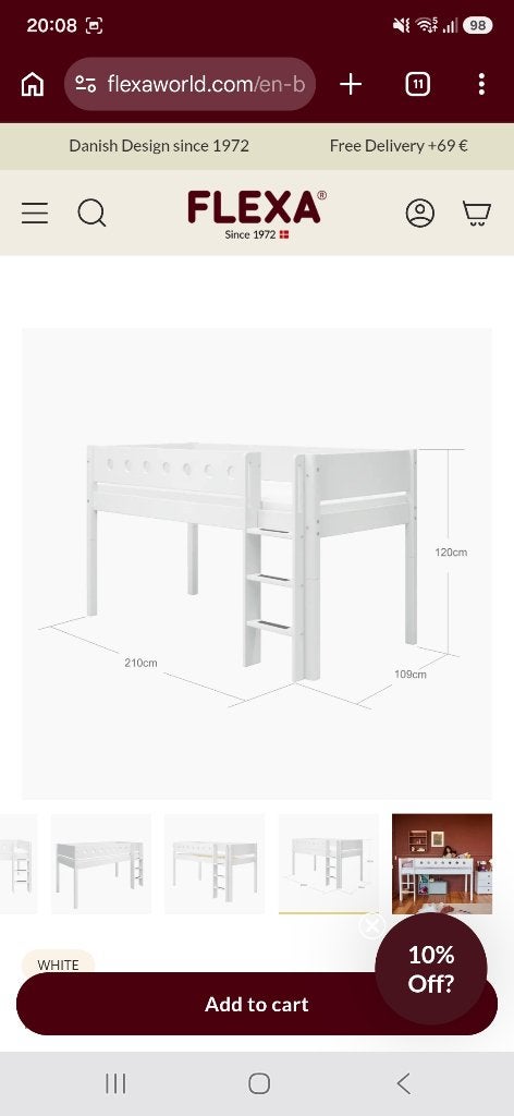 Flexa Hoogslaper met ladder + eenpersoonsbed, Kinderen en Baby's, Kinderkamer | Stapelbedden en Hoogslapers, Gebruikt, Hoogslaper