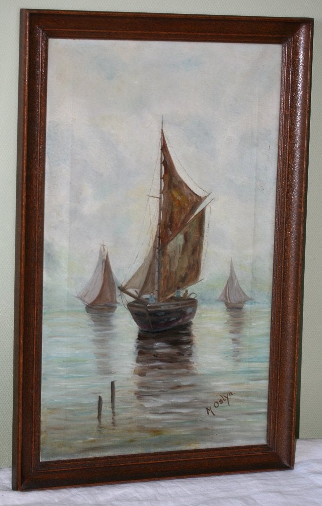 M Ostyn - Schilderij Olie op doek, Maritiem / water, Doek, Ophalen of Verzenden, Gesigneerd