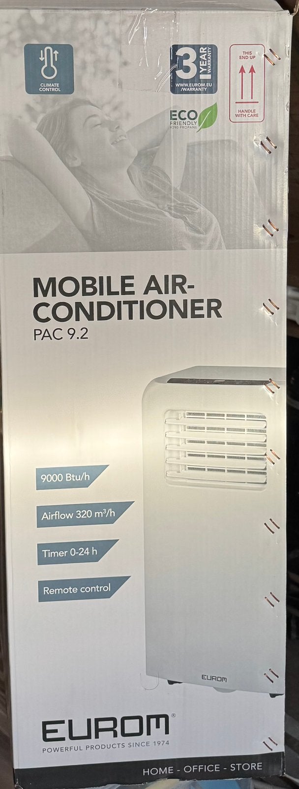 Mobiele airco Eurom + afstandsbediening + afvoerslang, Ophalen, Zo goed als nieuw, Mobiele airco, Afstandsbediening