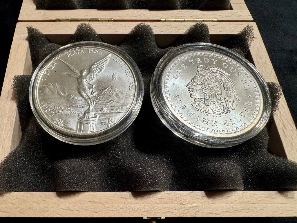 2x1 oz Libertad Aztec zilver munten Mexicaanse collector, Ophalen of Verzenden, Zilver
