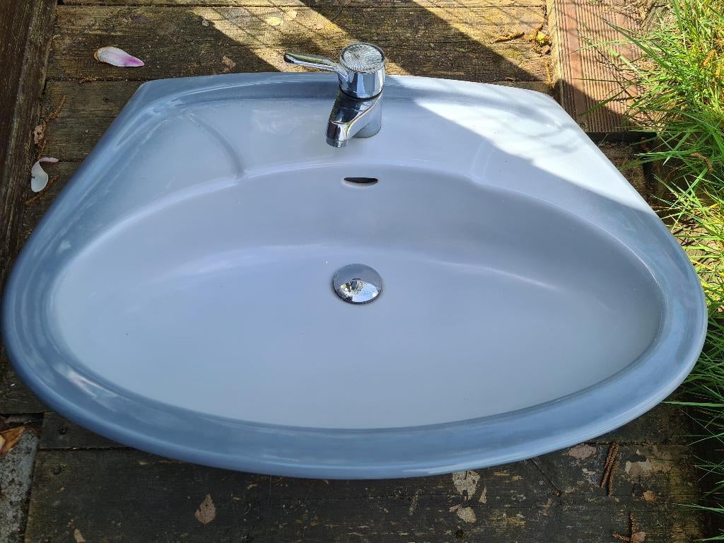 Lavabo + colonne en céramique + robinet, Enlèvement, Utilisé, Lavabo