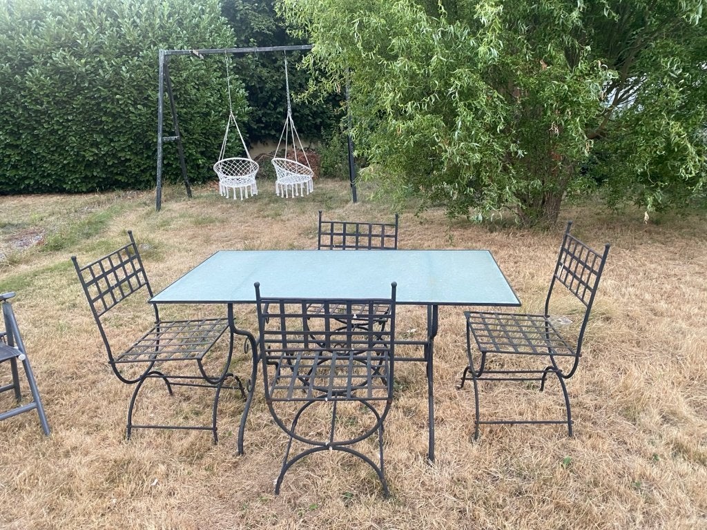 Table + chaises en fer, Ophalen, Gebruikt, Tuinset, Eettafel