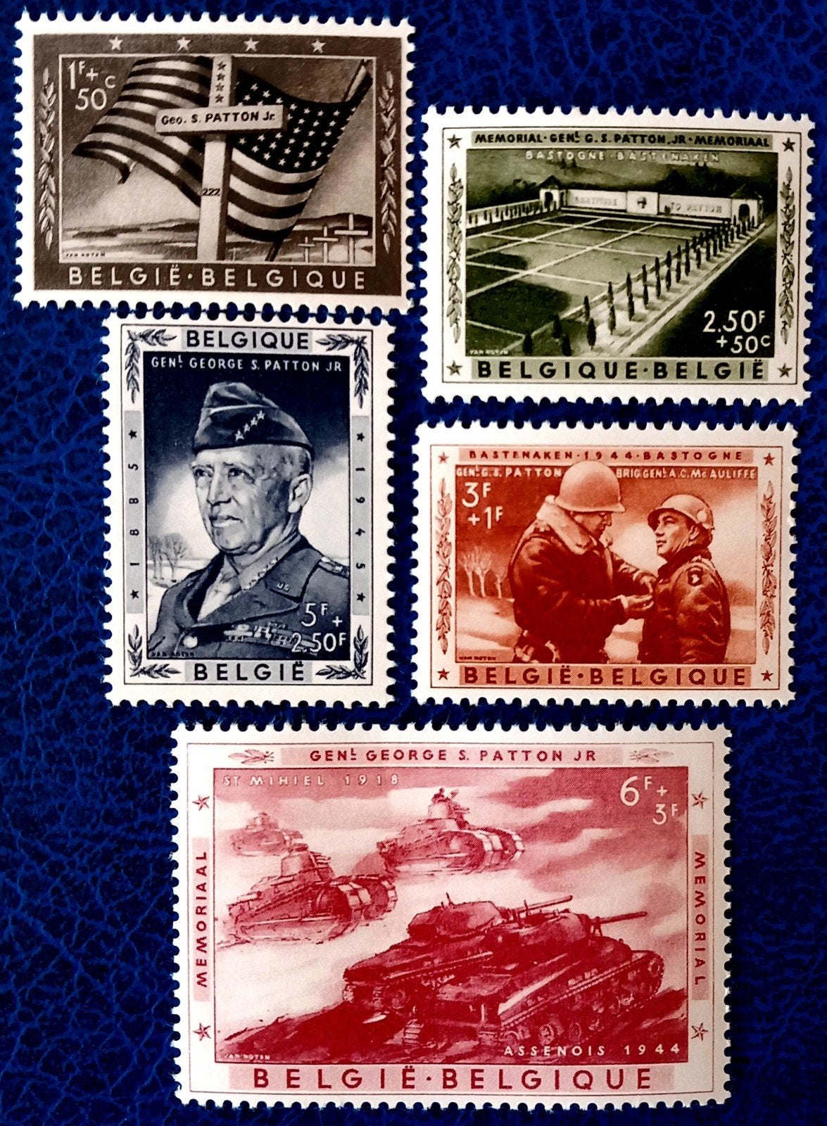 1957 Mémorial Général Patton Bastogne MNH **, Neuf, Non oblitéré, Gomme originale, Envoi