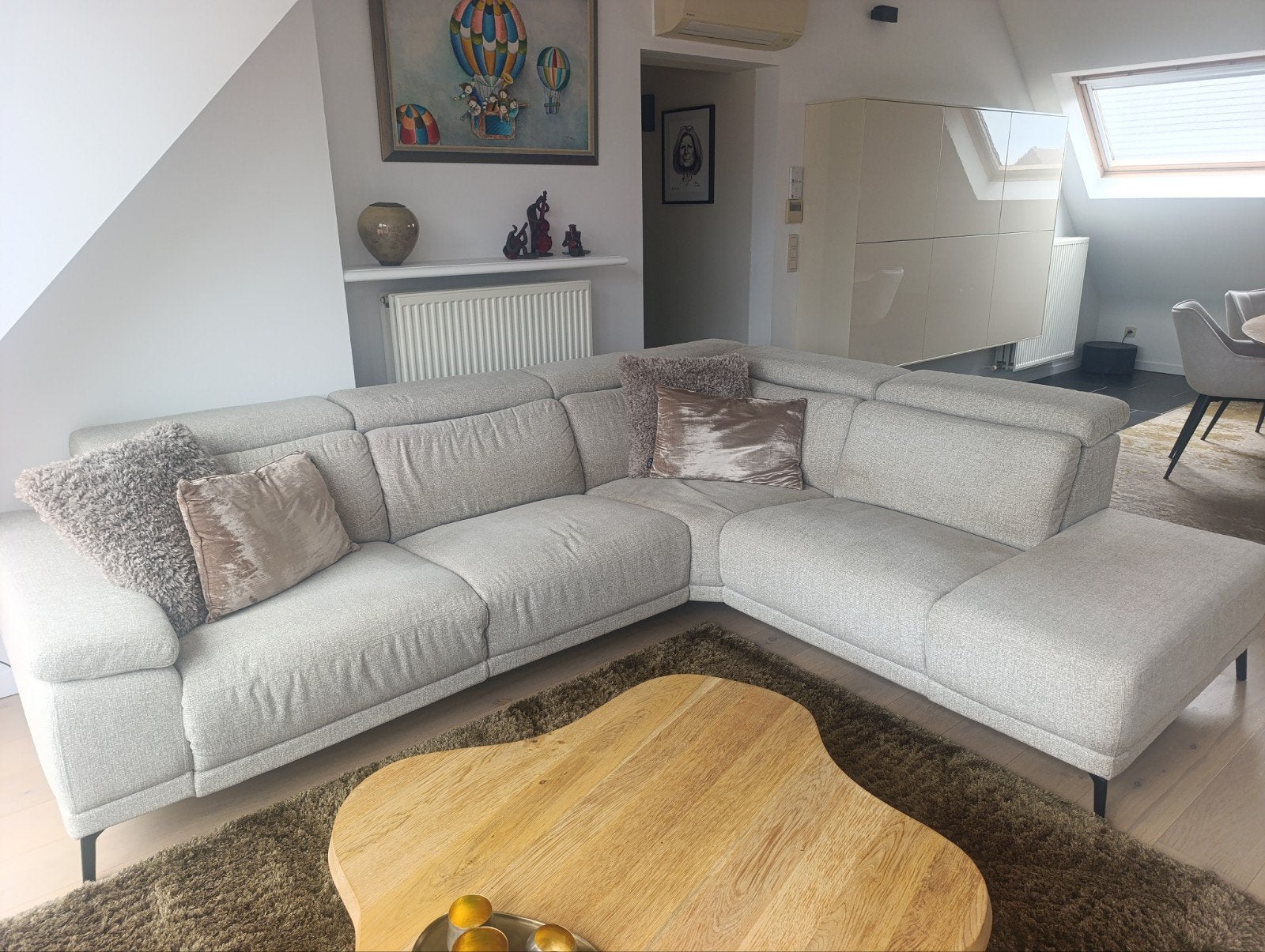 Salon zithoek beige stof 290 x 240 cm 2jaar oud, Enlèvement, Utilisé, Tissus