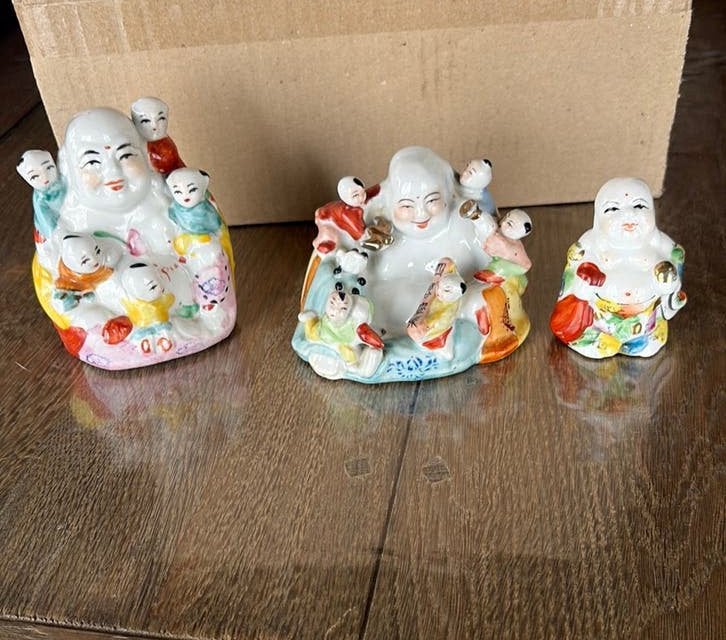 2 x Bouddha qui rit avec 5 enfants, 1 x petit, Enlèvement ou Envoi, Utilisé, Religion