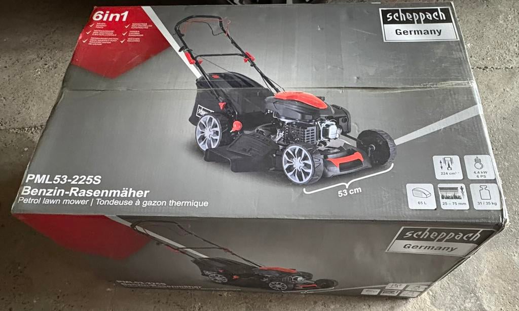 Scheppach PML53-225S grasmaaier — Nieuw in gesloten doos, Tuin en Terras, Ophalen, Zo goed als nieuw, 50 cm of meer, Benzine-grasmaaier