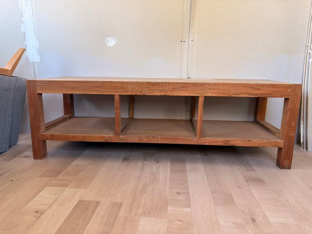 Houten tv meubel, Ophalen, Gebruikt, 100 tot 150 cm, Landelijk/modern