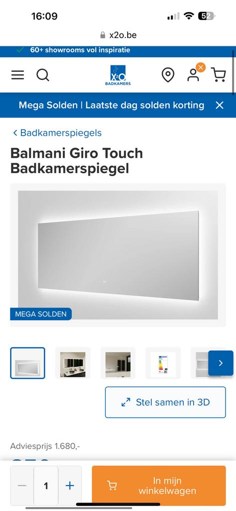 Badkamerspiegel 180 cm met verlichting