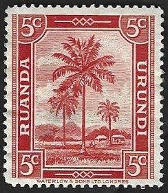 1 Postzegel Ruanda-Urundi 1942 Palmbomen, Postzegels en Munten, Postzegels | Afrika, Ophalen of Verzenden, Overige landen, Postfris