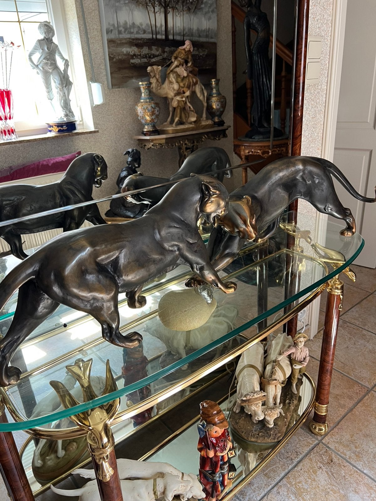 Bronzen artdeco panters, Antiek en Kunst, Ophalen, Man