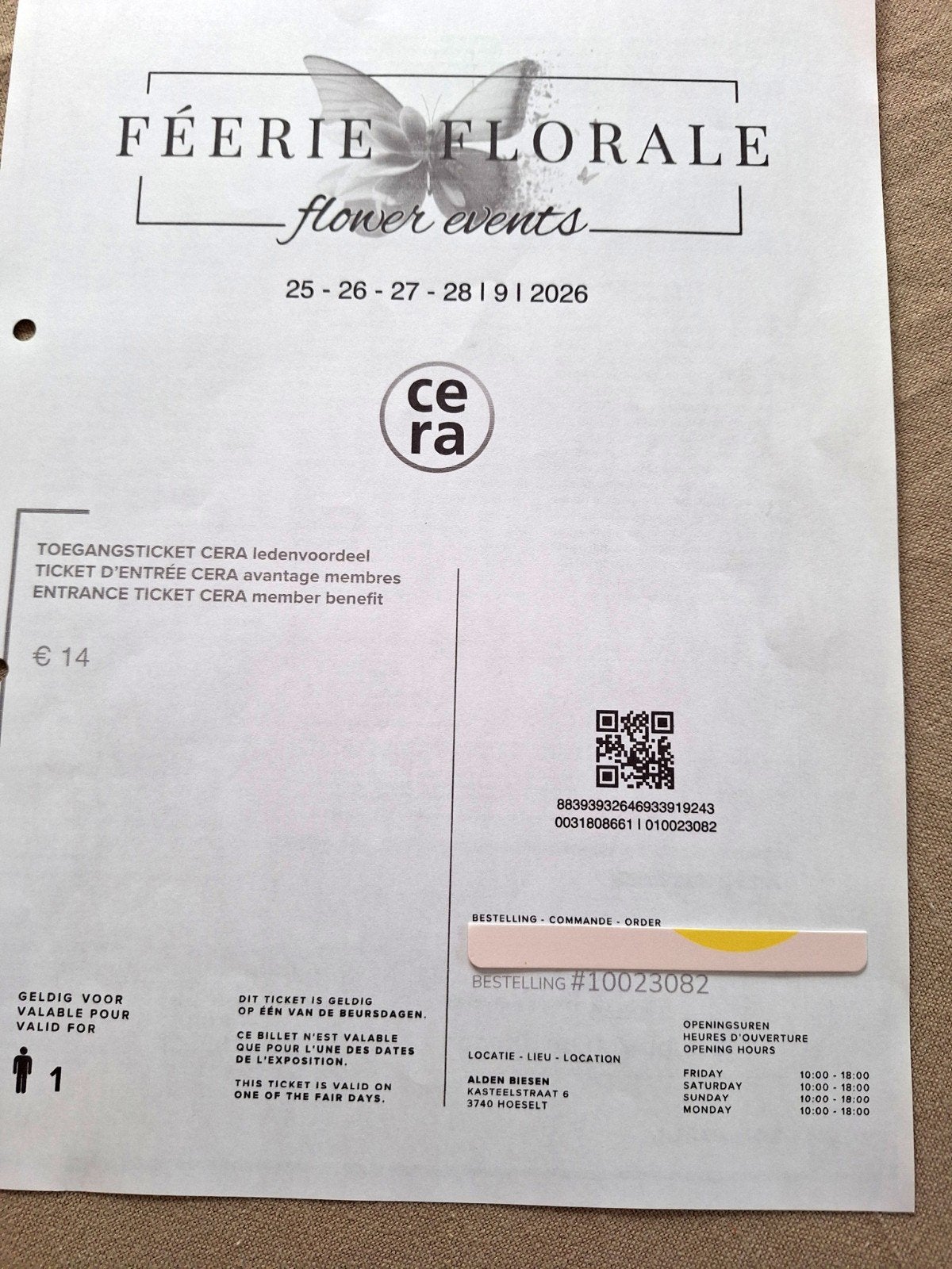ticket Alden Biezen 2026, Tickets & Billets, Une personne, Ticket ou Carte d'accès