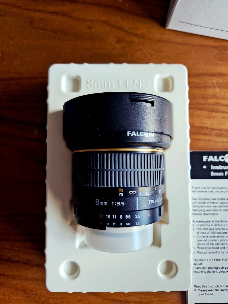 Falcon Lens 8mm f/3.5 Fisheye CS objectief, Nikon F-mount, Enlèvement ou Envoi, Samyang, Utilisé, 8 mm