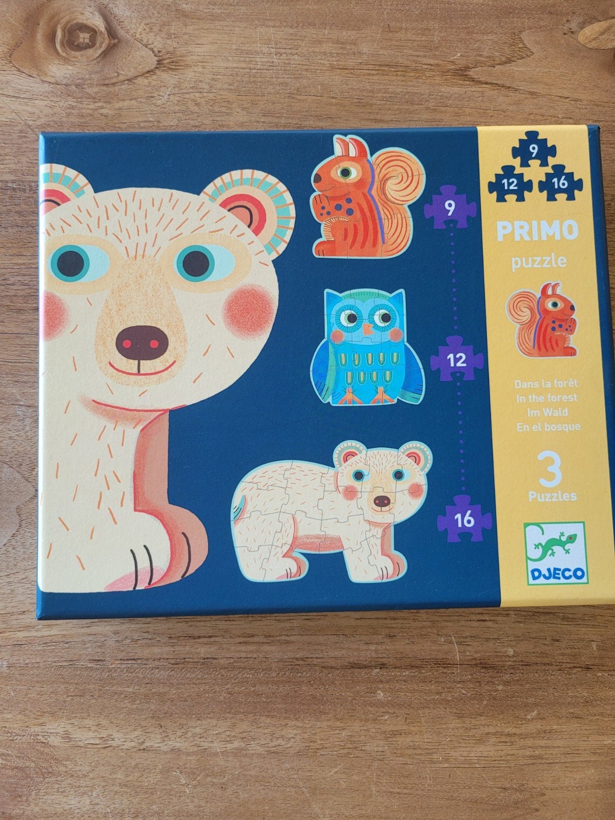 Djeco Puzzle Primo 3 puzzles, Ophalen, 10 tot 50 stukjes, Gebruikt, 4 tot 6 jaar