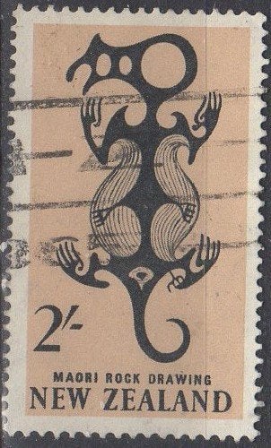 Nieuw Zeeland - Maori-rotsillustratie - 1960, Ophalen of Verzenden, Gestempeld