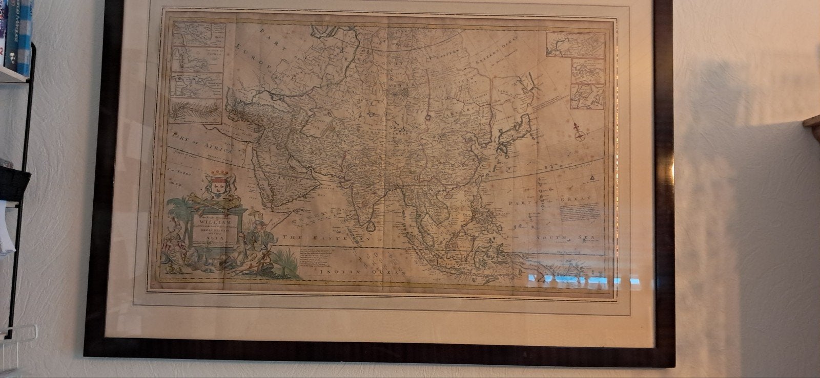 Getekende map antieke 88cm op 1.m20cm mooi ingekadert, Ophalen